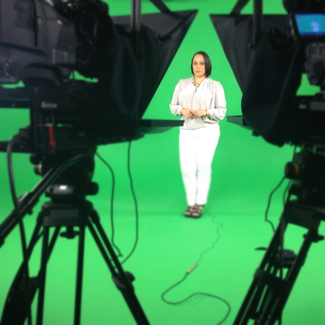 We tape the show in front of a green screen because the set is virtual. I hosted this show solo because my co-host was reporting in another state.